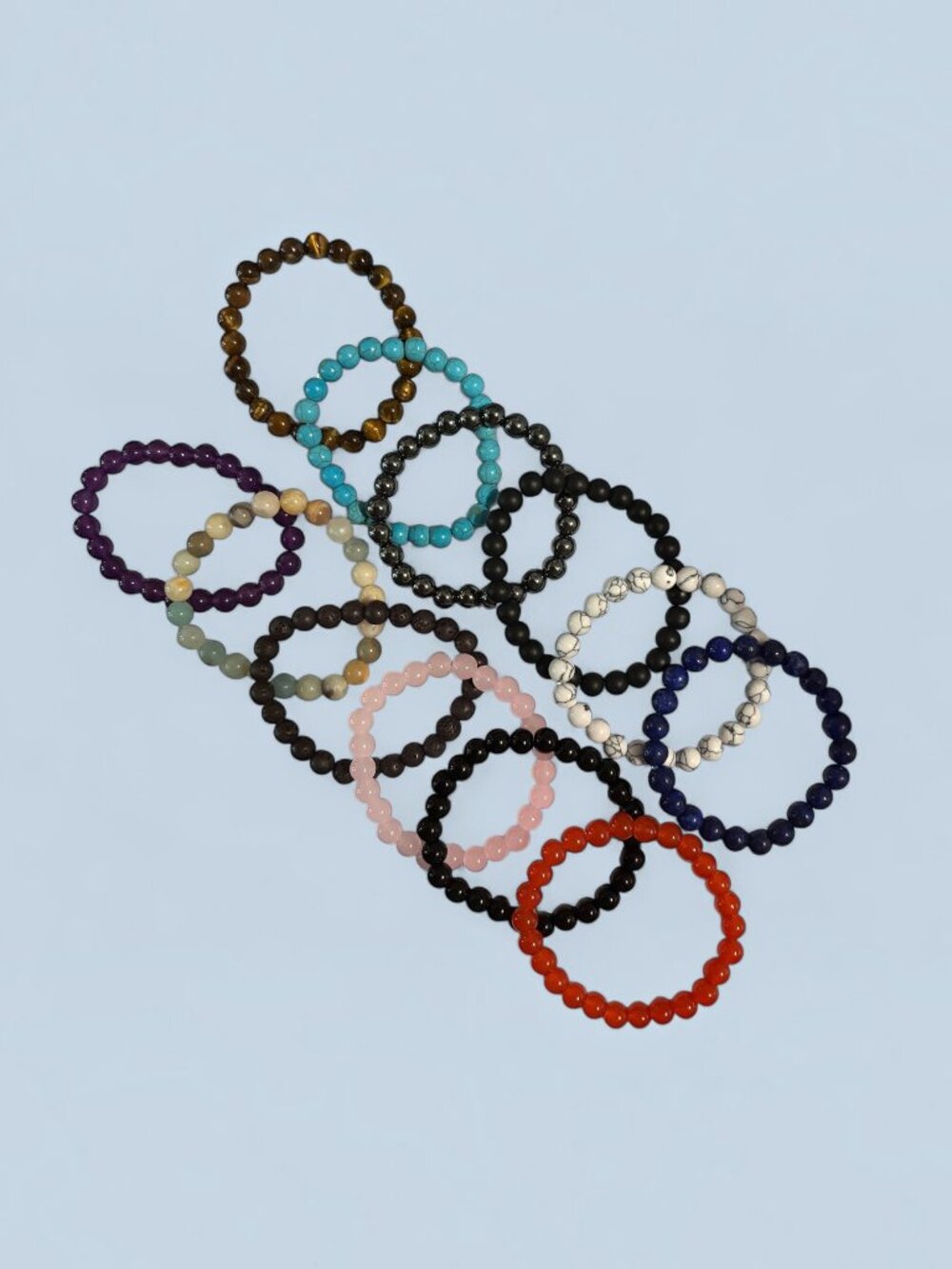 12 Piece Set of Style Semi-precious Gemstone Beaded Stretch Bracelets